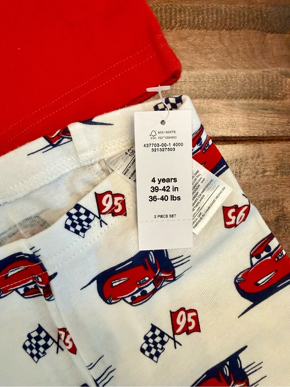 GAP Red Long-Sleeve Cars Graphic Pajama Top set